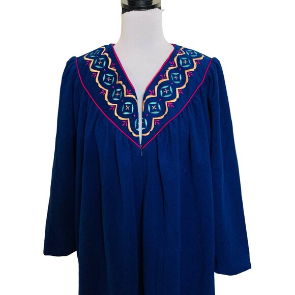 Appel Southwestern Blue Robe Petite Size M Retro Style Embroidered VTG Bathrobe - Picture 14 of 14